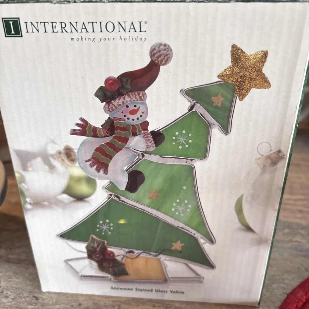 Stained Glass Christmas Tree With Candle Holder New In Box